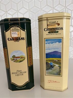 CAROLANS Irish Cream Liquor Vintage Lot of 2 Hinged Lid Empty Tins Collectible
